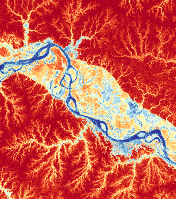 Carnegie Airborne Observatory map showing carbon in along the main stem of the Amazon in Peru. All images courtesy of the Carnegie Airborne Observatory/Greg Asner