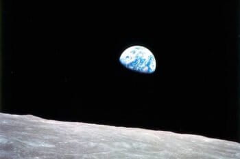 The iconic Earthrise photograph, snapped by an Apollo 8 astronaut on the first manned mission to the moon on Christmas Eve, 1968. Image courtesy of NASA.
