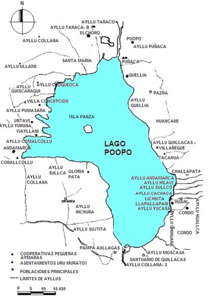 Comunidades y cooperativas pesqueras en el Lago Poopó. Fuente: Miranda-Moricio.