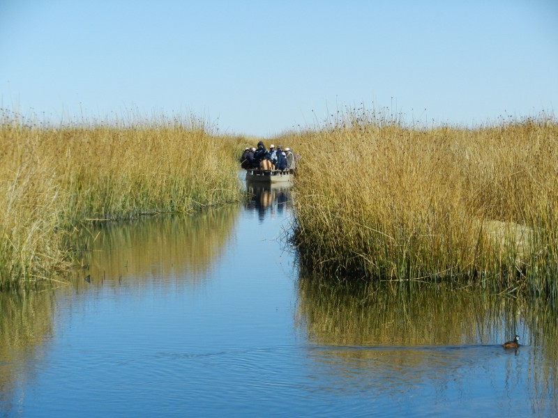 Botes ingresando por el Lago Poopó cuando todavía tenía agua. Fuente: CEPA.