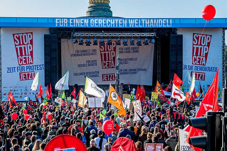 A Berlin TTIP protest. Photo courtesy of Foodwatch licensed under the Creative Commons Attribution-Share Alike 2.0 Generic license