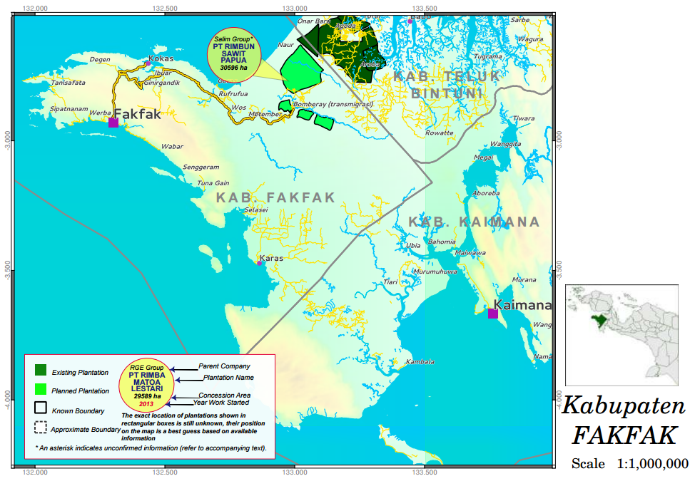 awas MIFEE's West Papua Oil Palm Atlas shows the area covered by PT Rimbun Sawit Papua's concession in Fakfak district.