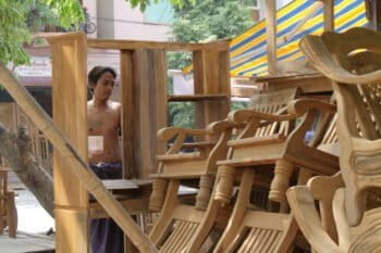 Wood workers at a shop in Mandalay, Myanmar. Many shops use illegally-sourced wood. Photo by David Doyle