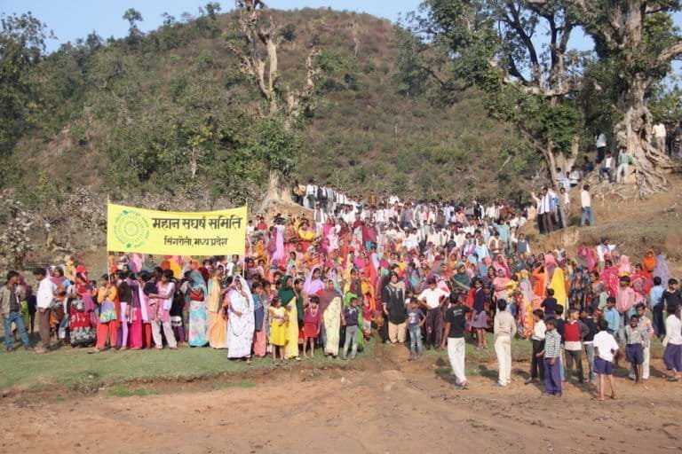 Villagers from the Mahan region of Singrauli, India, protest coal mining in Mahan forests. Photo by Vinit Gupta/Greenpeace.