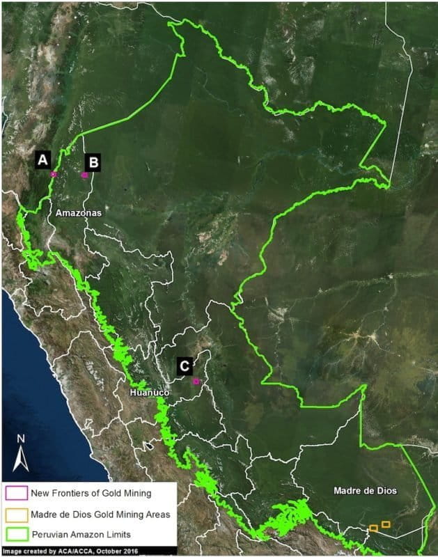 Peru’s gold mining frontiers. Image courtesy of MAAP