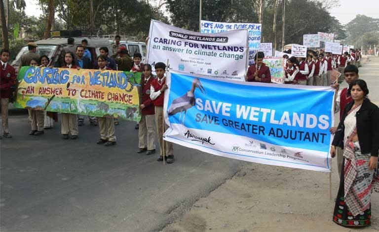 A street rally on World Wetlands Day in Guwahati aimed at increasing Greater Adjutant conservation awareness. Photo by Rathin Barman