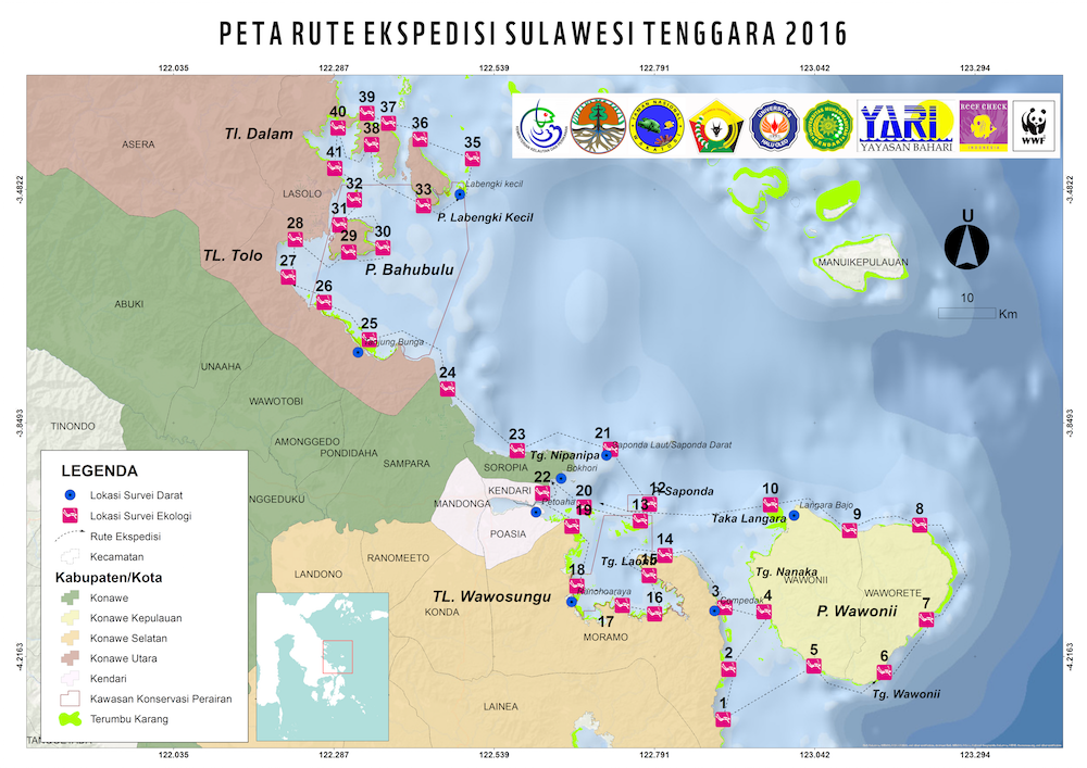 A map, provided by WWF-Indonesia, showing research sites.