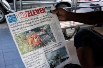 The front page of Daily Eleven in Yangon, Myanmar the day after the murder of one of its reporters. Photo by Ann Wang for Mongabay