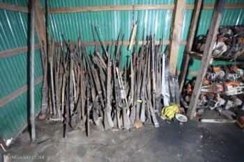 Confiscated guns, snares and chainsaws in Cambodia. Photo by Rhett A. Butler.