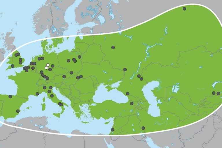 The broad geographic range of the straight-tusked elephant (Palaeoloxodon antiquus), based on fossil discoveries (after Pushkina, 2007). 