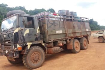 A truck brings supplies from Georgetown along the Linden-Lethem road. The cost of bringing in goods to the villages lying off the road, mining camps or Lethem itself makes them more expensive than in the capital. Photo by Carinya Sharples/Mongabay.