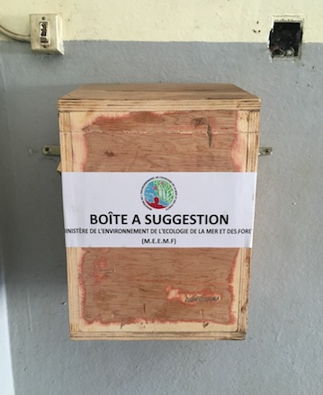 The suggestion box in the Antananarivo headquarters of Madagascar's environment ministry. Photo by Rowan Moore Gerety for Mongabay.