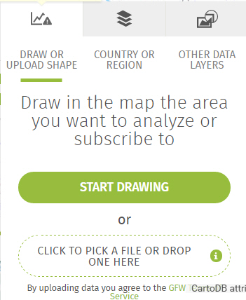 The Analysis and Subscribe tab with the Draw or Upload Shape options displayed