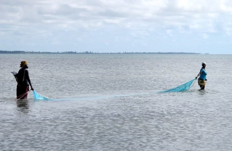 Mosquito net fishers in Mozambique. Photo by Rebecca Short. 