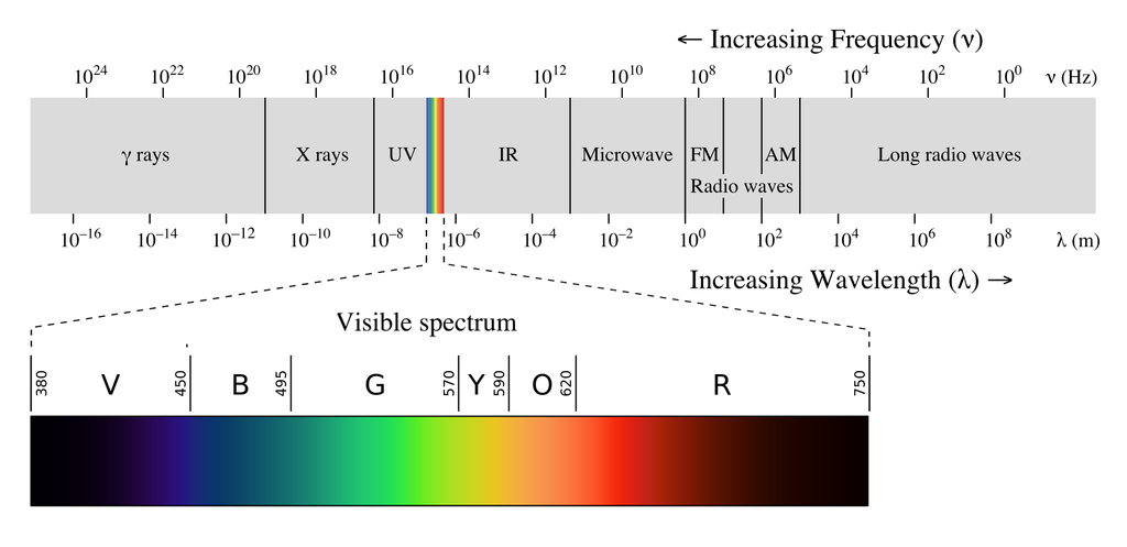 Visible light makes up a small portion of the electromagnetic spectrum. Hyperspectral sensors detect energy from wavelengths across a broader range of the spectrum, 