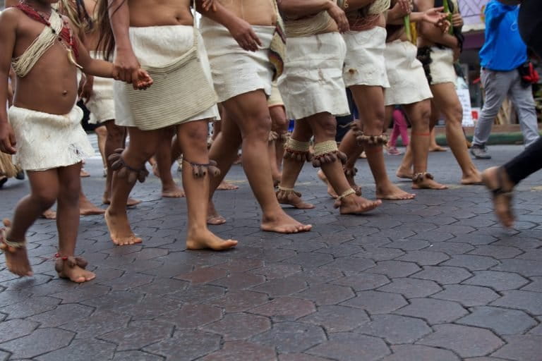 Zapara indigenous women march in Puyo, Ecuador on March 8, 2018. Photo by Kimberley Brown/Mongabay.