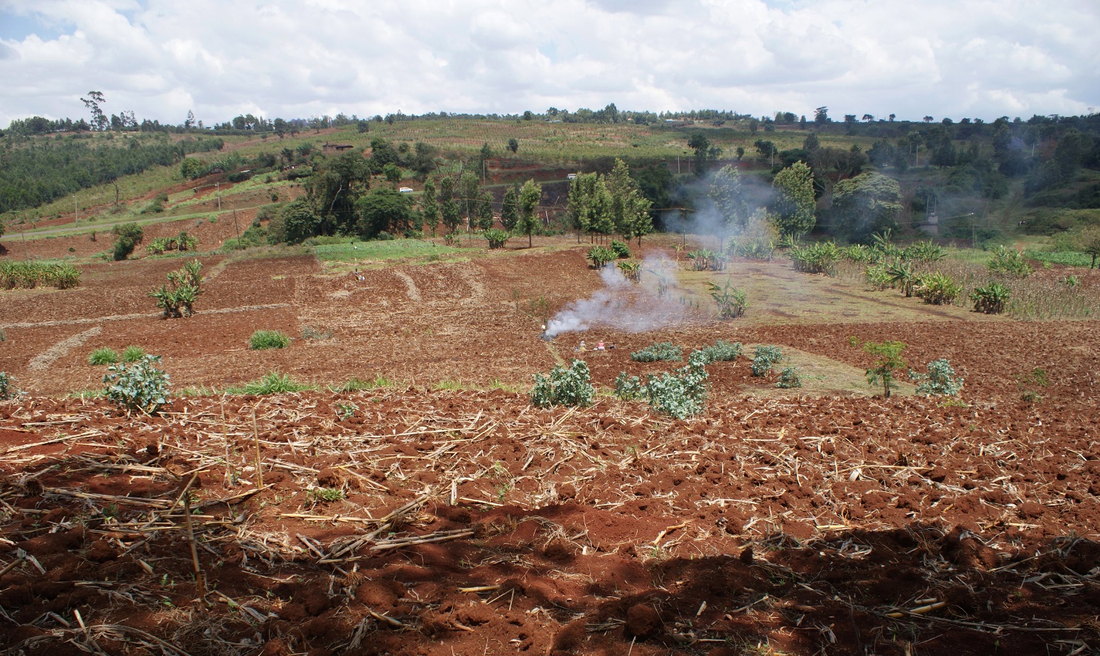 Farmers burning farm waste in preparation of the planting season in central Kenya. When left unchecked such fires can spread into forests and raze acres of the natural ecosystem.