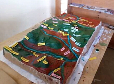 A three-dimensional map of Mukogodo Forest the Yiaku used to plan reforestation and enforcement efforts. The map was destroyed by herders who invaded the forest in search of pasture last year. Image courtesy of the Yiaku Laikipiak Trust.