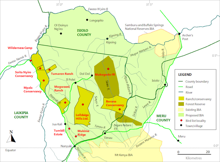 Map of Isiolo, Meru, and Laikipia counties in central Kenya shows Mukogodo Forest (center). Cick here to enlarge. Image by Yvonne A. de Jong and Thomas M. Butynski, wildsolutions.nl.