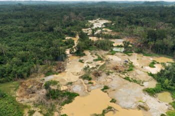 Extract of an aerial 360° of an informal gold mine in Central Kalimantan, Indonesia. Click the image to see the full panorama.