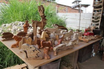 Some of Susana Simbana's wooden creations. Photo by Kimberley Brown for Mongabay.