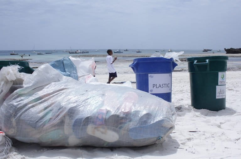 Garbage, mainly plastics, collected during the Watamu village cleanup. Image by Anthony Langat for Mongabay.