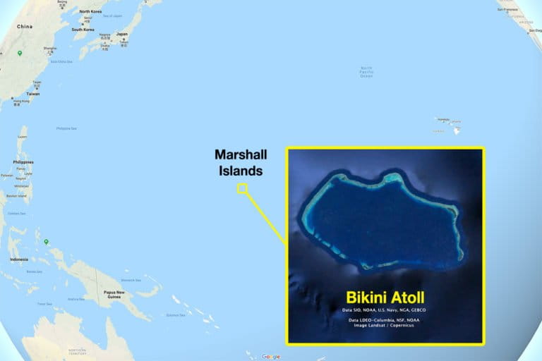 Google Earth image showing Bikini atoll