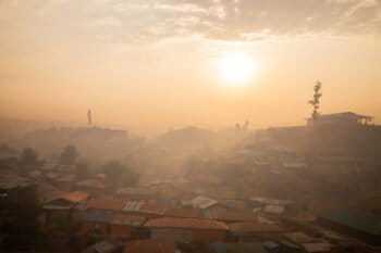 The sun rises over Kutupalong, the world's largest settlement built on cleared forest land. Photo by Kaamil Ahmed/Mongabay.