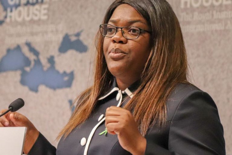 Paula Coehlo, Angolan Minister for the Environment, announcing a $60 million commitment by the Angolan government to mine clearance at a conference in London. Credit: The HALO Trust