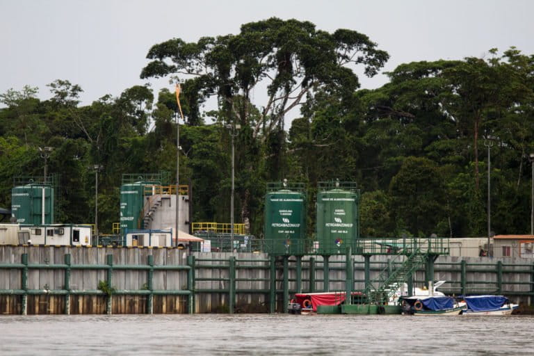 The Porto Mirando oil platform, operated by PetroAmazonas, sits along the border of the Yasuni National Park in what’s known as Block 43, or ITT. Photo by Kimberley Brown for Mongabay.