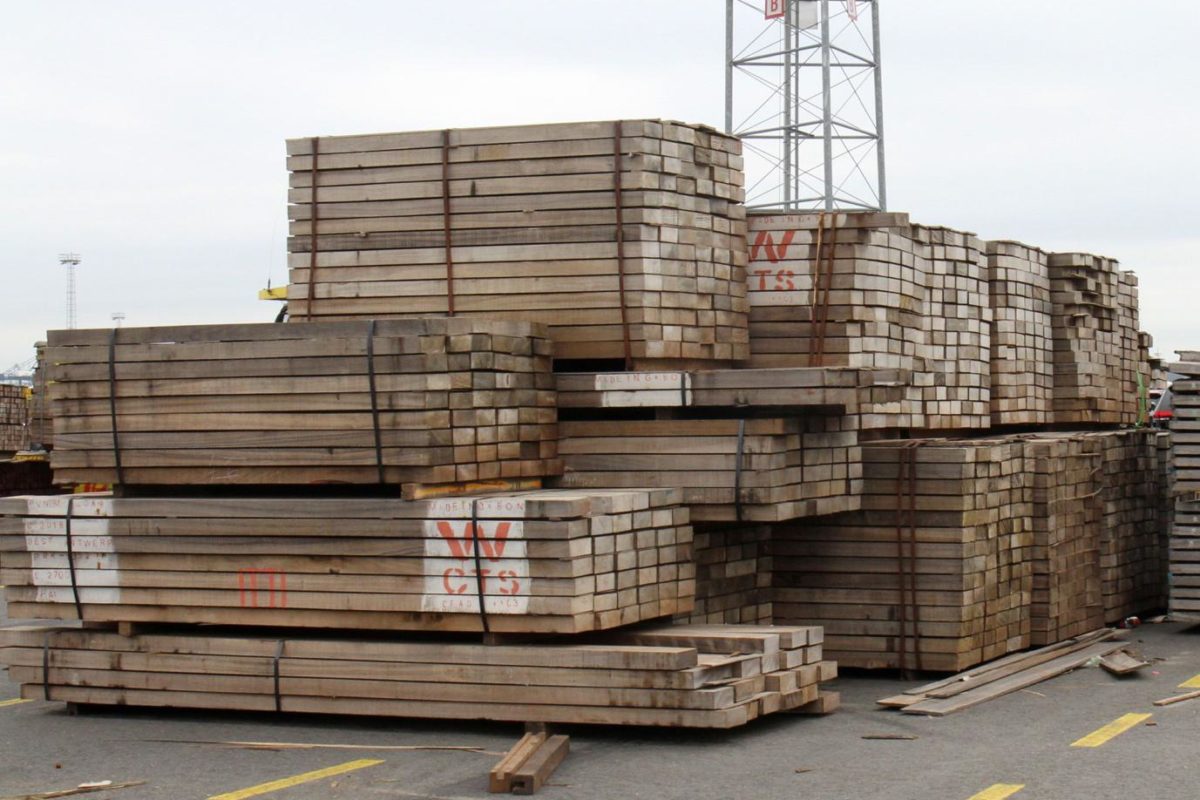 Timber at the port of Antwerp. Photo: Philippe Verbelen/Greenpeace