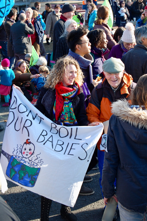 Claire Wordley on Blackfriar’s Bridge at a protest in London. Image by Jane Carpenter.