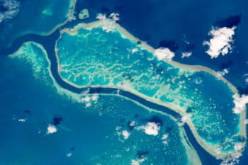 Australia’s Great Barrier Reef near the Whitsunday Islands. Astronaut photograph ISS045-E-56257 was acquired on October 12, 2015, with a Nikon D4 digital camera using an 1150 millimeter lens, and is provided by the ISS Crew Earth Observations Facility and the Earth Science and Remote Sensing Unit, Johnson Space Center. Courtesy of NASA/JSC.