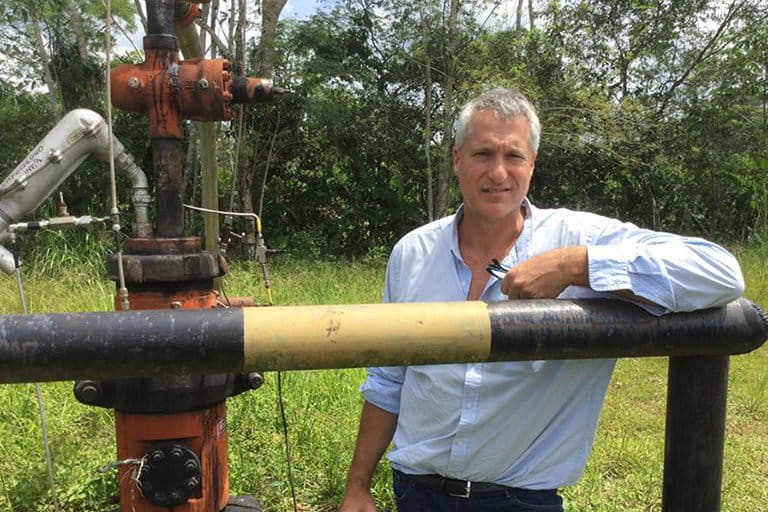 Steven Donziger, attorney for Ecuador's Frente de Defensa de la Amazonía (FDA), at one of Chevron’s abandoned oil wells. Donziger won a major lawsuit against Chevron in 2011, and now has been under home detention in New York for a year. Photograph by Lisa Gibbons, 2017. 