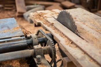 A rotating blade used for small-scale wood-processing. Photo by Chris Humphrey for Mongabay.