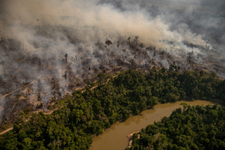 Fire near the Branco river in the Jaci-Paraná Extractive Reserve, in Porto Velho, Rondônia state. Taken 16 Aug, 2020. CREDIT: © Christian Braga / Greenpeace