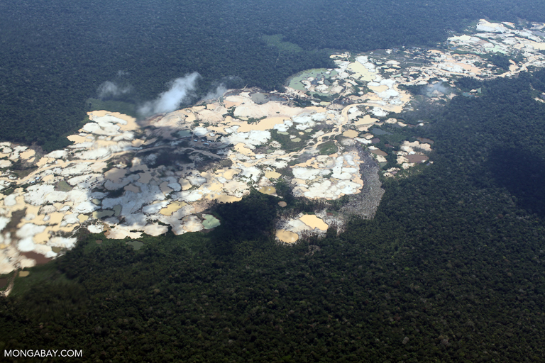 Amazon landscape scarred by open pit gold mining. Image by Rhett A. Butler/Mongabay.