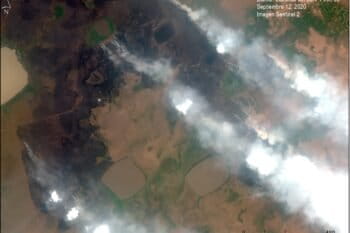 Satellite image of a major fire in the savannas of Beni on September 12, 2020. Data from Planet. Image courtesy of MAAP.