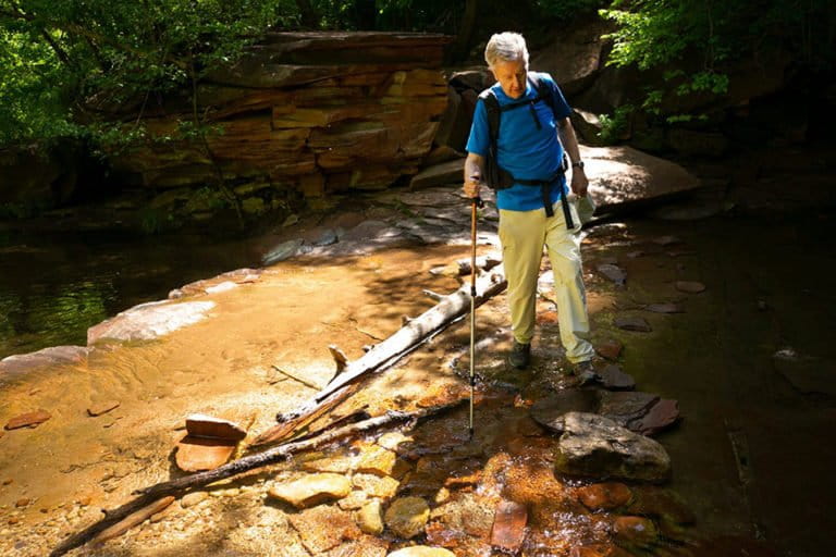 Bruce Babbitt hiking across the West Fork of Oak Creek Canyon, in the Red Rock-Secret Mountain Wilderness within the Coconino National Forest, near Sedona, on May 31, 2019. Photo @copy; David Wallace/The Republic