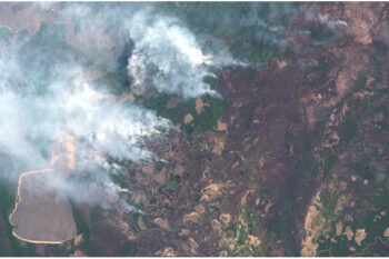 Satellite imagery shows fires spreading across Pantanal Matogrossense National Park in early November 2020.