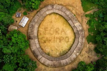 Yanomami community in northern Brazil saying ‘Go away, mining companies’. Image credit: Victor Moriyama/ISA.