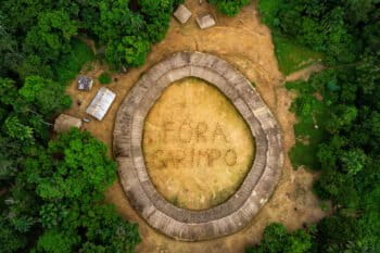 Yanomami community in northern Brazil saying ‘Go away, mining companies’. Image by Victor Moriyama/ISA.
