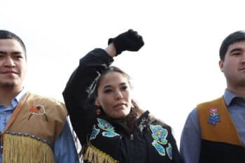 Bernadette Demientieff at a protest.