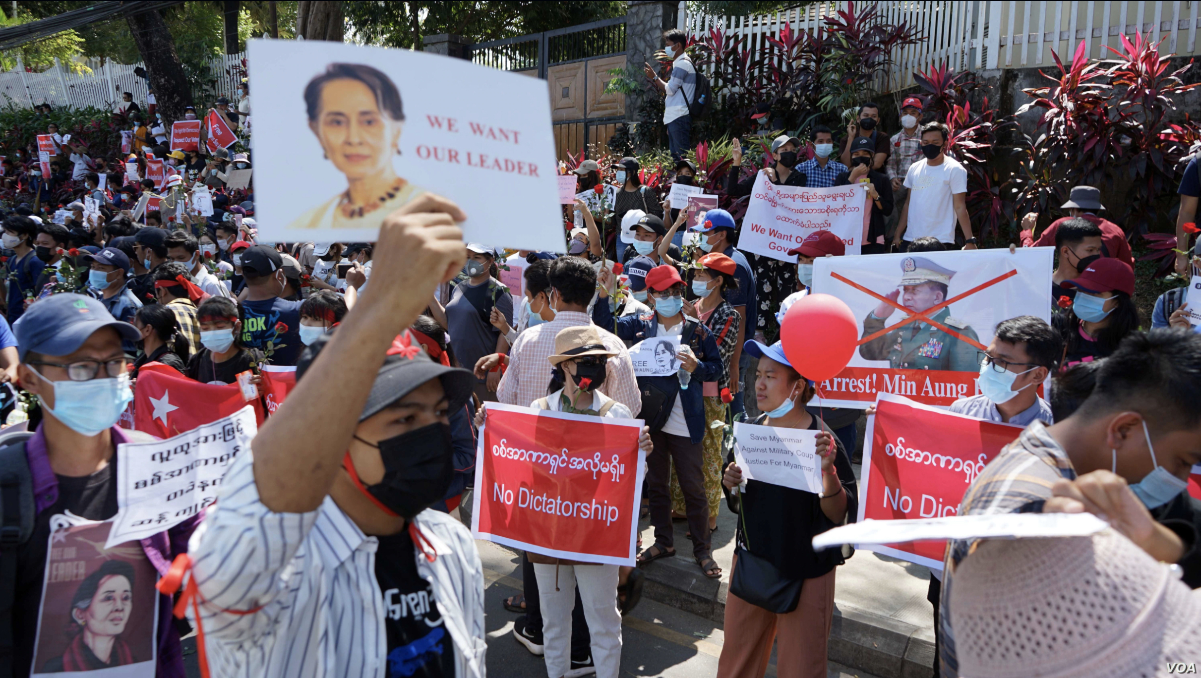 Demonstrators denounce the military coup in Myanmar. Image in the public domain.