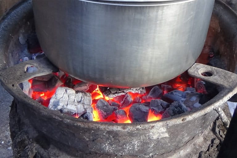 A locally made charcoal stove.The commonly used source of energy for cooking in both rural and urban areas