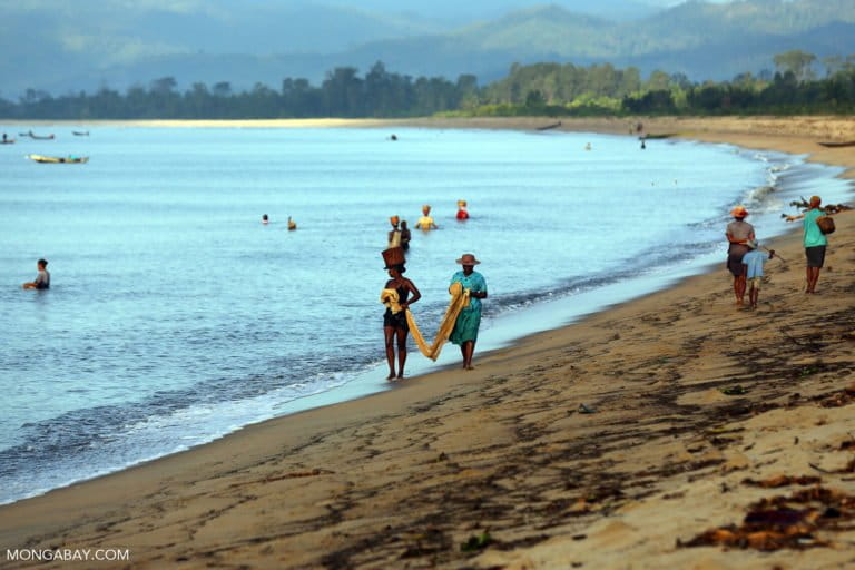 Villagers fishing on a beach in Maroantsetra . Photo credit: Rhett A. Butler / Mongabay