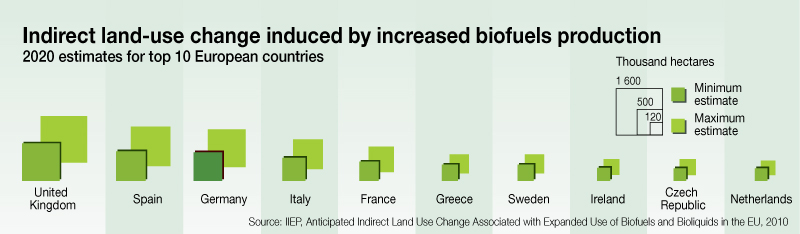 Indirect land-use change induced by increased biofuels production