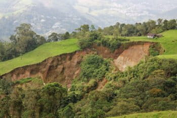 A landslide near Manizales in the Central Andes. In 2011, a landslide broke a pipe supplying water from the cloud forests and paramos into city, leaving hundreds of thousands of people without access to water for 10 days.