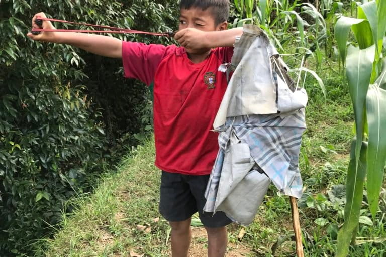 A boy with a slingshot