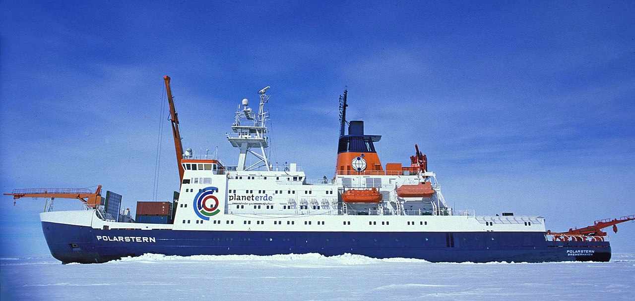 German polar research vessel POLARSTERN in Atka Bay, Antarctica during supply of Neumayer-Station